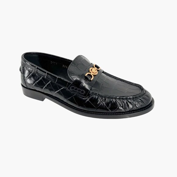 Versace Croc Embossed Medusa '95 Loafers Size 39.5 US 9.5 Black Leather Flat - Picture 8 of 15